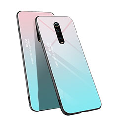 Coque Rebord Contour Silicone et Vitre Miroir Housse Etui Degrade Arc en Ciel H01 pour Xiaomi Mi 9T Cyan