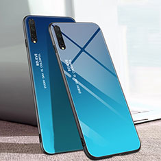 Coque Rebord Contour Silicone et Vitre Miroir Housse Etui Degrade Arc en Ciel H01 pour Xiaomi Mi A3 Bleu