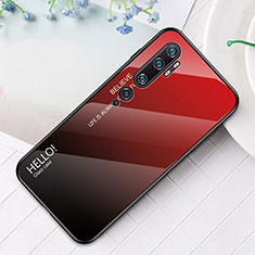 Coque Rebord Contour Silicone et Vitre Miroir Housse Etui Degrade Arc en Ciel H01 pour Xiaomi Mi Note 10 Pro Rouge