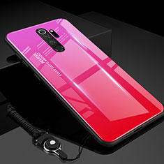 Coque Rebord Contour Silicone et Vitre Miroir Housse Etui Degrade Arc en Ciel H01 pour Xiaomi Redmi Note 8 Pro Rose Rouge