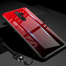 Coque Rebord Contour Silicone et Vitre Miroir Housse Etui Degrade Arc en Ciel H01 pour Xiaomi Redmi Note 8 Pro Rouge