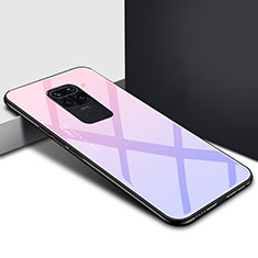Coque Rebord Contour Silicone et Vitre Miroir Housse Etui Degrade Arc en Ciel H01 pour Xiaomi Redmi Note 9 Violet
