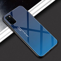 Coque Rebord Contour Silicone et Vitre Miroir Housse Etui Degrade Arc en Ciel H02 pour Huawei Honor V30 5G Bleu