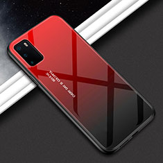 Coque Rebord Contour Silicone et Vitre Miroir Housse Etui Degrade Arc en Ciel H02 pour Huawei Honor V30 5G Rouge