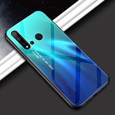 Coque Rebord Contour Silicone et Vitre Miroir Housse Etui Degrade Arc en Ciel H02 pour Huawei P20 Lite (2019) Bleu