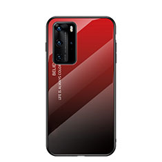 Coque Rebord Contour Silicone et Vitre Miroir Housse Etui Degrade Arc en Ciel H02 pour Huawei P40 Pro Rouge