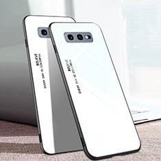 Coque Rebord Contour Silicone et Vitre Miroir Housse Etui Degrade Arc en Ciel H02 pour Samsung Galaxy S10e Blanc