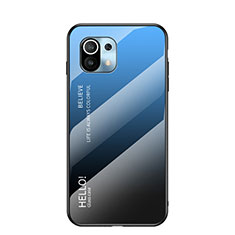 Coque Rebord Contour Silicone et Vitre Miroir Housse Etui Degrade Arc en Ciel H02 pour Xiaomi Mi 11 5G Bleu