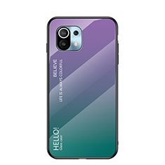 Coque Rebord Contour Silicone et Vitre Miroir Housse Etui Degrade Arc en Ciel H02 pour Xiaomi Mi 11 5G Violet