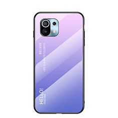 Coque Rebord Contour Silicone et Vitre Miroir Housse Etui Degrade Arc en Ciel H02 pour Xiaomi Mi 11 Lite 4G Violet Clair