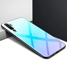 Coque Rebord Contour Silicone et Vitre Miroir Housse Etui Degrade Arc en Ciel H02 pour Xiaomi Mi Note 10 Bleu Ciel