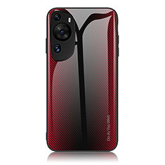 Coque Rebord Contour Silicone et Vitre Miroir Housse Etui Degrade Arc en Ciel JM1 pour Huawei P60 Art Rouge