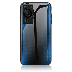 Coque Rebord Contour Silicone et Vitre Miroir Housse Etui Degrade Arc en Ciel JM1 pour Huawei P60 Bleu