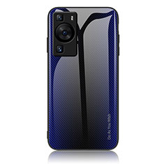 Coque Rebord Contour Silicone et Vitre Miroir Housse Etui Degrade Arc en Ciel JM1 pour Huawei P60 Bleu Royal