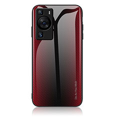 Coque Rebord Contour Silicone et Vitre Miroir Housse Etui Degrade Arc en Ciel JM1 pour Huawei P60 Pro Rouge