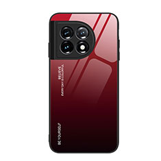 Coque Rebord Contour Silicone et Vitre Miroir Housse Etui Degrade Arc en Ciel JM1 pour OnePlus 11 5G Rouge