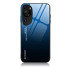 Coque Rebord Contour Silicone et Vitre Miroir Housse Etui Degrade Arc en Ciel JM2 pour Huawei P60 Art Bleu