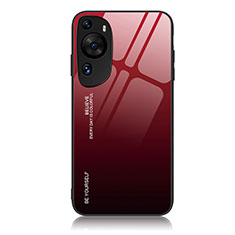 Coque Rebord Contour Silicone et Vitre Miroir Housse Etui Degrade Arc en Ciel JM2 pour Huawei P60 Art Rouge
