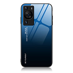 Coque Rebord Contour Silicone et Vitre Miroir Housse Etui Degrade Arc en Ciel JM2 pour Huawei P60 Bleu
