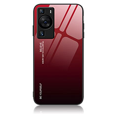 Coque Rebord Contour Silicone et Vitre Miroir Housse Etui Degrade Arc en Ciel JM2 pour Huawei P60 Pro Rouge