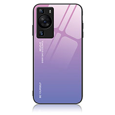 Coque Rebord Contour Silicone et Vitre Miroir Housse Etui Degrade Arc en Ciel JM2 pour Huawei P60 Pro Violet Clair