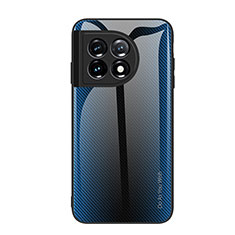 Coque Rebord Contour Silicone et Vitre Miroir Housse Etui Degrade Arc en Ciel JM2 pour OnePlus 11 5G Bleu