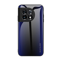 Coque Rebord Contour Silicone et Vitre Miroir Housse Etui Degrade Arc en Ciel JM2 pour OnePlus 11 5G Bleu Royal