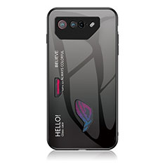 Coque Rebord Contour Silicone et Vitre Miroir Housse Etui Degrade Arc en Ciel LS1 pour Asus ROG Phone 7 Pro Gris Fonce