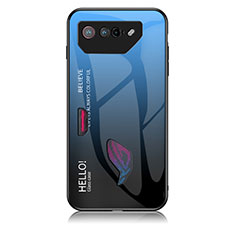 Coque Rebord Contour Silicone et Vitre Miroir Housse Etui Degrade Arc en Ciel LS1 pour Asus ROG Phone 7 Ultimate Bleu