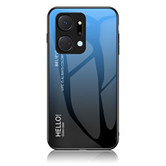 Coque Rebord Contour Silicone et Vitre Miroir Housse Etui Degrade Arc en Ciel LS1 pour Huawei Honor X7a Bleu