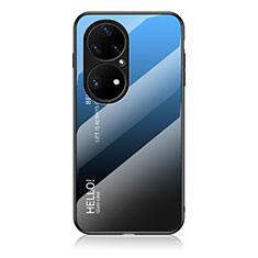 Coque Rebord Contour Silicone et Vitre Miroir Housse Etui Degrade Arc en Ciel LS1 pour Huawei P50 Pro Bleu