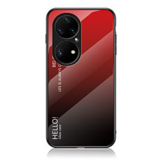 Coque Rebord Contour Silicone et Vitre Miroir Housse Etui Degrade Arc en Ciel LS1 pour Huawei P50 Pro Rouge