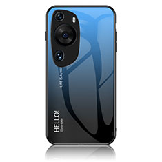 Coque Rebord Contour Silicone et Vitre Miroir Housse Etui Degrade Arc en Ciel LS1 pour Huawei P60 Art Bleu