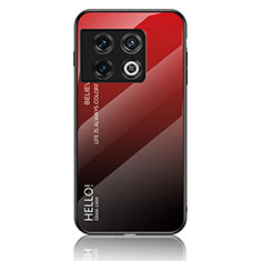 Coque Rebord Contour Silicone et Vitre Miroir Housse Etui Degrade Arc en Ciel LS1 pour OnePlus 10 Pro 5G Rouge