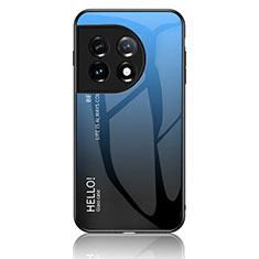 Coque Rebord Contour Silicone et Vitre Miroir Housse Etui Degrade Arc en Ciel LS1 pour OnePlus 11 5G Bleu