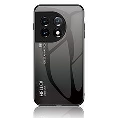 Coque Rebord Contour Silicone et Vitre Miroir Housse Etui Degrade Arc en Ciel LS1 pour OnePlus 11 5G Gris Fonce