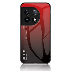 Coque Rebord Contour Silicone et Vitre Miroir Housse Etui Degrade Arc en Ciel LS1 pour OnePlus 11 5G Rouge