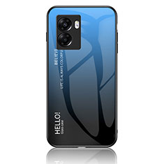 Coque Rebord Contour Silicone et Vitre Miroir Housse Etui Degrade Arc en Ciel LS1 pour Oppo A56S 5G Bleu