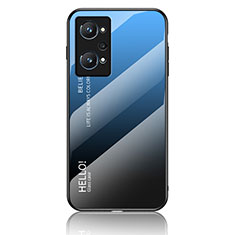 Coque Rebord Contour Silicone et Vitre Miroir Housse Etui Degrade Arc en Ciel LS1 pour Realme GT Neo 3T 5G Bleu