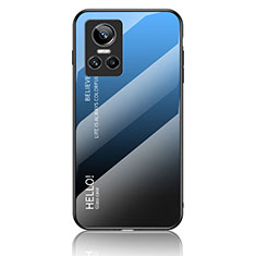 Coque Rebord Contour Silicone et Vitre Miroir Housse Etui Degrade Arc en Ciel LS1 pour Realme GT Neo3 5G Bleu