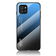 Coque Rebord Contour Silicone et Vitre Miroir Housse Etui Degrade Arc en Ciel LS1 pour Samsung Galaxy A03 Bleu