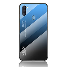 Coque Rebord Contour Silicone et Vitre Miroir Housse Etui Degrade Arc en Ciel LS1 pour Samsung Galaxy A11 Bleu