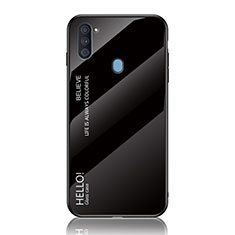 Coque Rebord Contour Silicone et Vitre Miroir Housse Etui Degrade Arc en Ciel LS1 pour Samsung Galaxy A11 Noir