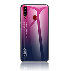 Coque Rebord Contour Silicone et Vitre Miroir Housse Etui Degrade Arc en Ciel LS1 pour Samsung Galaxy A20s Rose Rouge