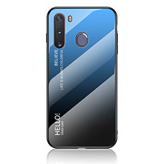 Coque Rebord Contour Silicone et Vitre Miroir Housse Etui Degrade Arc en Ciel LS1 pour Samsung Galaxy A21 European Bleu