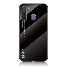 Coque Rebord Contour Silicone et Vitre Miroir Housse Etui Degrade Arc en Ciel LS1 pour Samsung Galaxy A21 European Noir