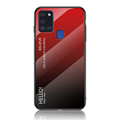 Coque Rebord Contour Silicone et Vitre Miroir Housse Etui Degrade Arc en Ciel LS1 pour Samsung Galaxy A21s Rouge