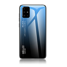 Coque Rebord Contour Silicone et Vitre Miroir Housse Etui Degrade Arc en Ciel LS1 pour Samsung Galaxy A51 4G Bleu