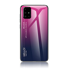 Coque Rebord Contour Silicone et Vitre Miroir Housse Etui Degrade Arc en Ciel LS1 pour Samsung Galaxy A51 4G Rose Rouge