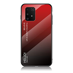 Coque Rebord Contour Silicone et Vitre Miroir Housse Etui Degrade Arc en Ciel LS1 pour Samsung Galaxy A91 Rouge